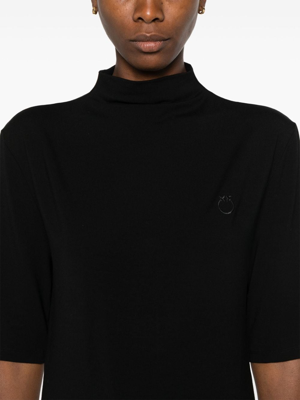 Shop Pinko Logo-embroidered Mock-neck T-shirt In Black