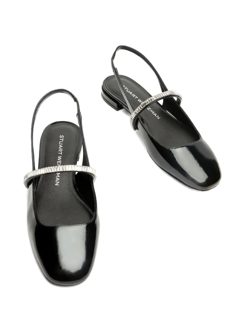 Stuart Weitzman crystal-embellished slingback flats Black