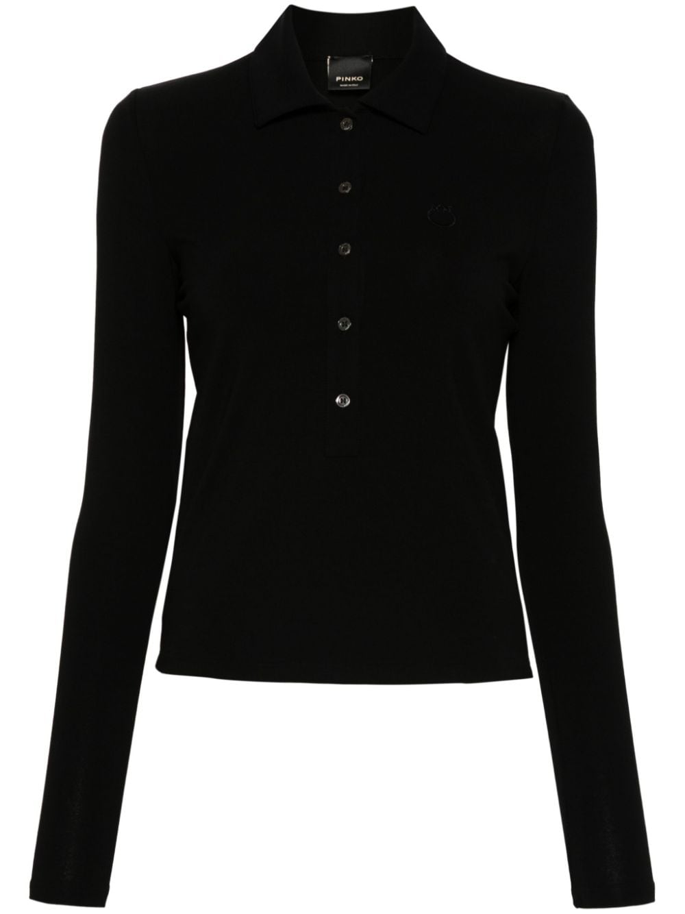 Shop Pinko Love Birds Embroidery Polo Top In Black