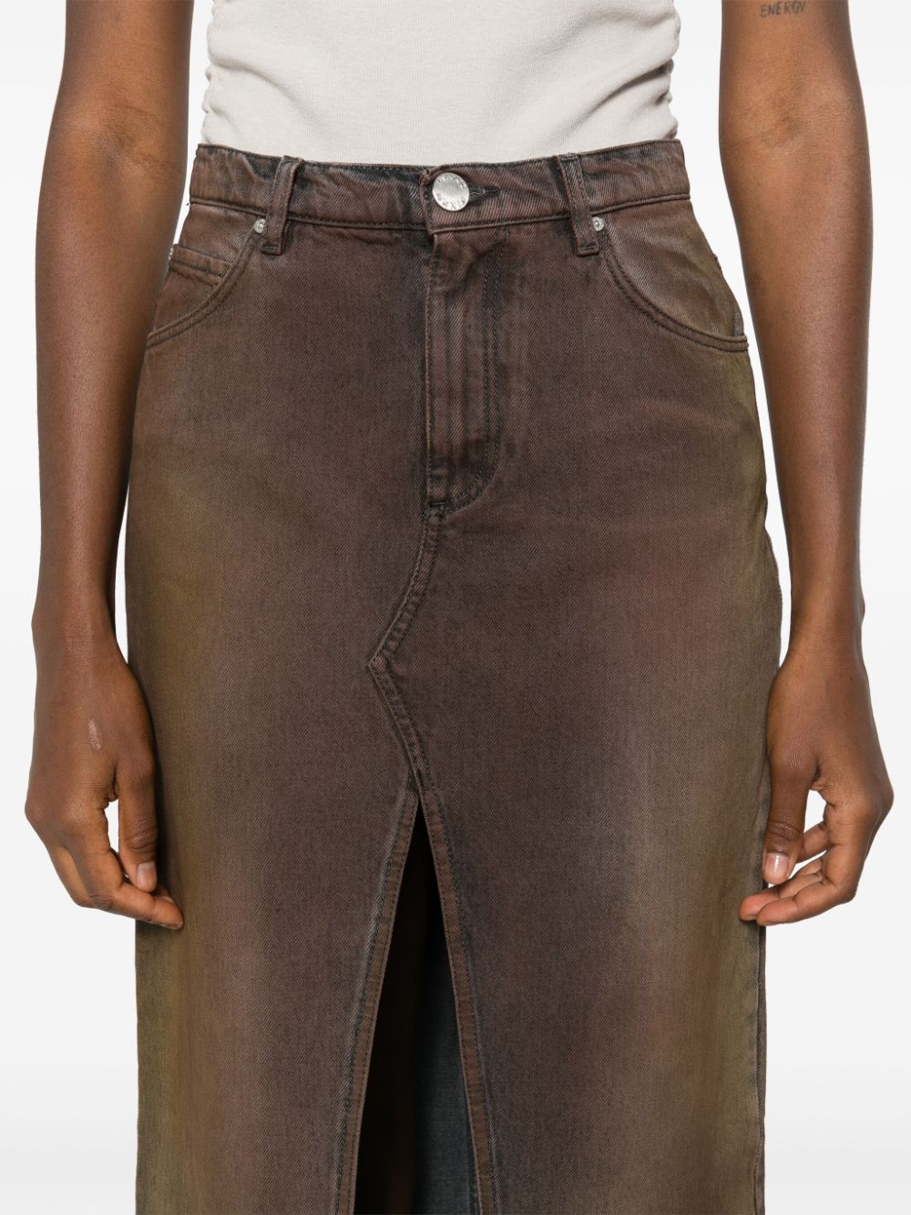 Shop Pinko Denim Midi Skirt In Brown