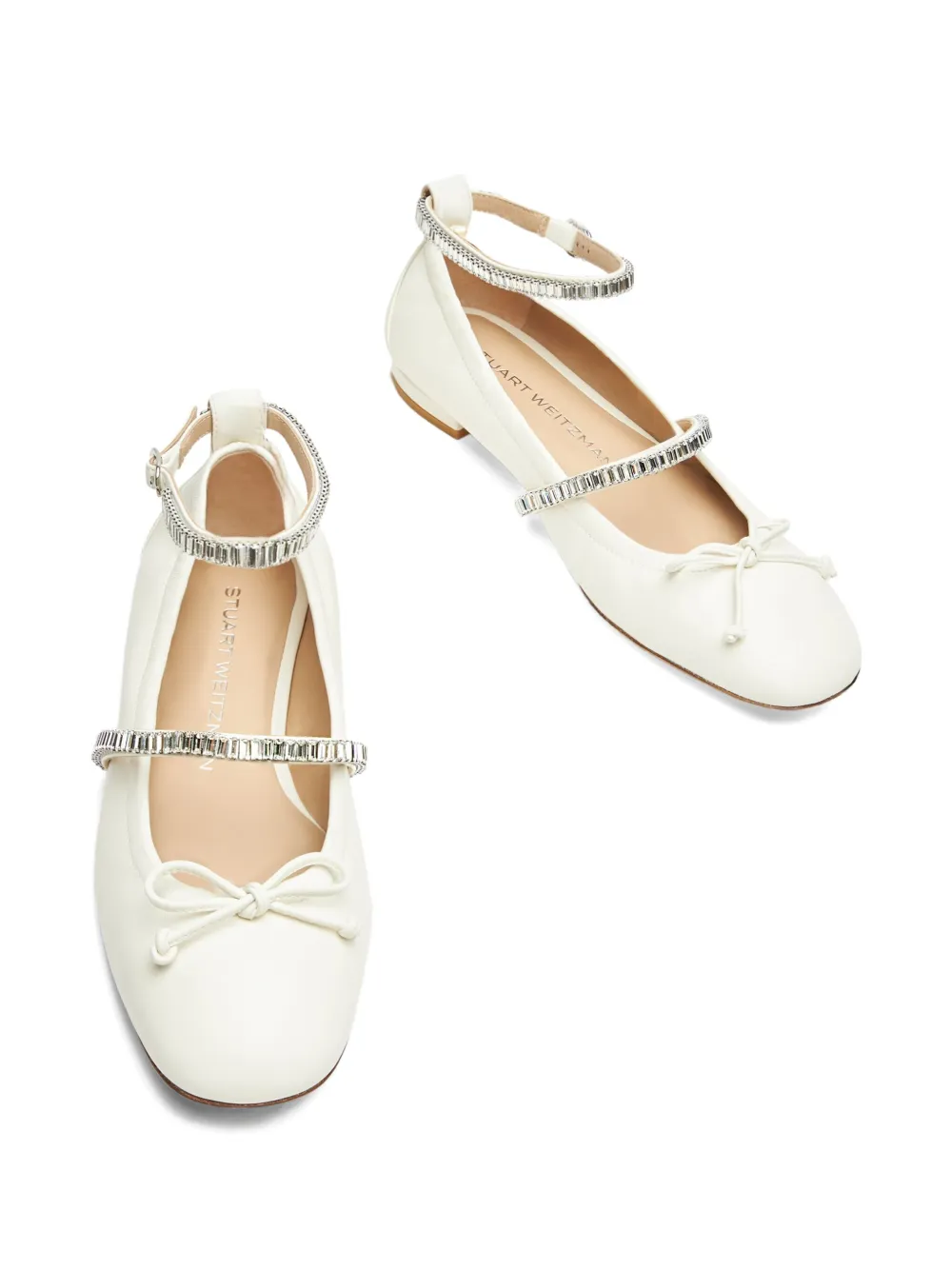 Stuart Weitzman crystal-embellished bow flats Neutrals