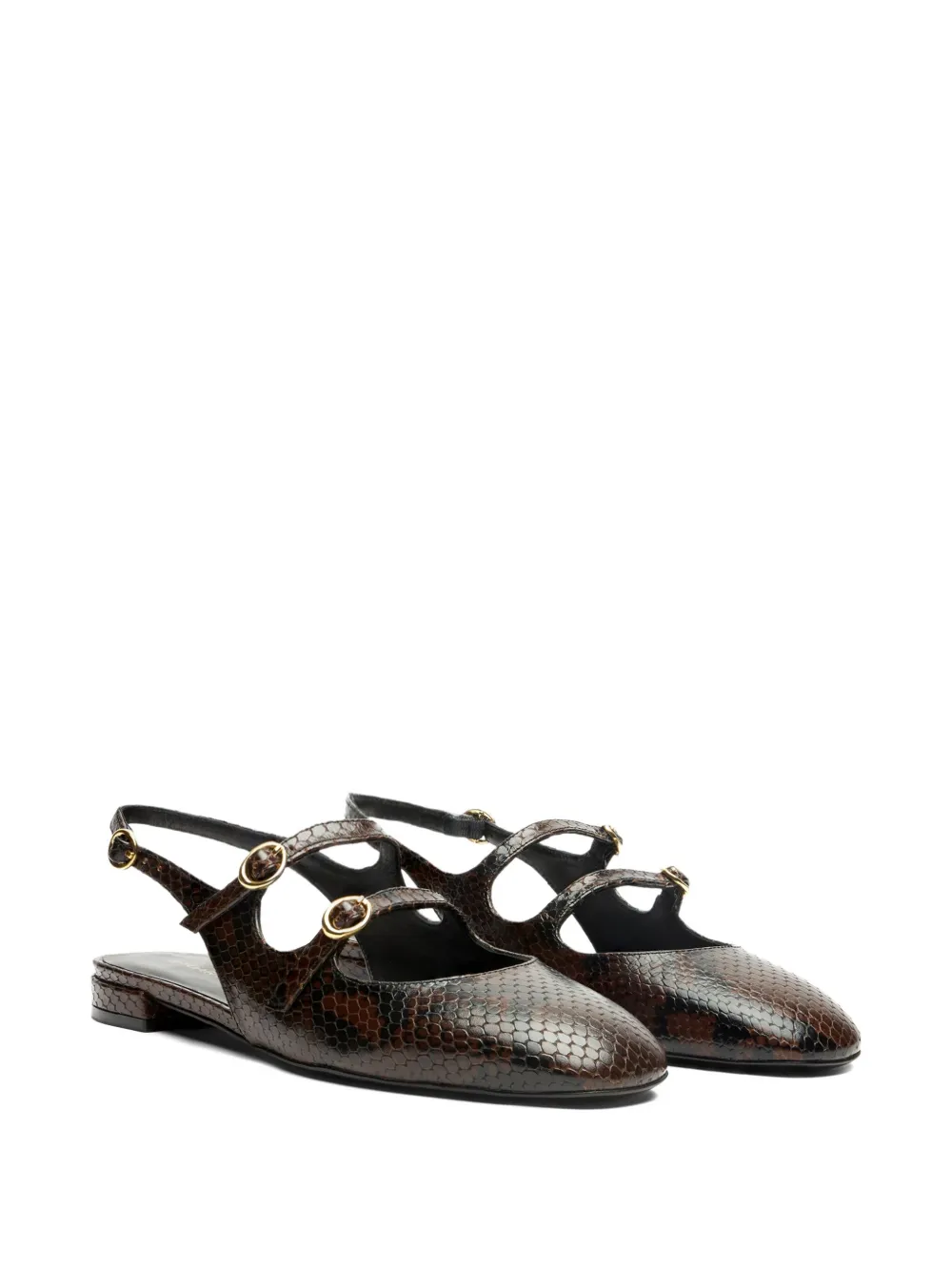 Stuart Weitzman Snakeskin Slingback Flat Pumps In Brown