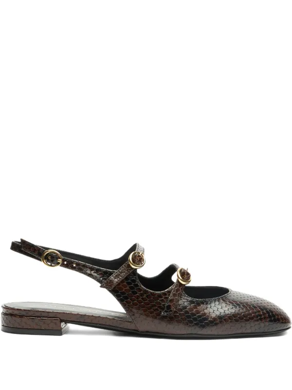 Stuart Weitzman Snakeskin Slingback Flat Pumps in Brown