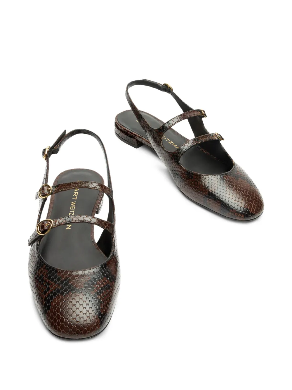 Stuart Weitzman Snakeskin Slingback Flat Pumps In Brown