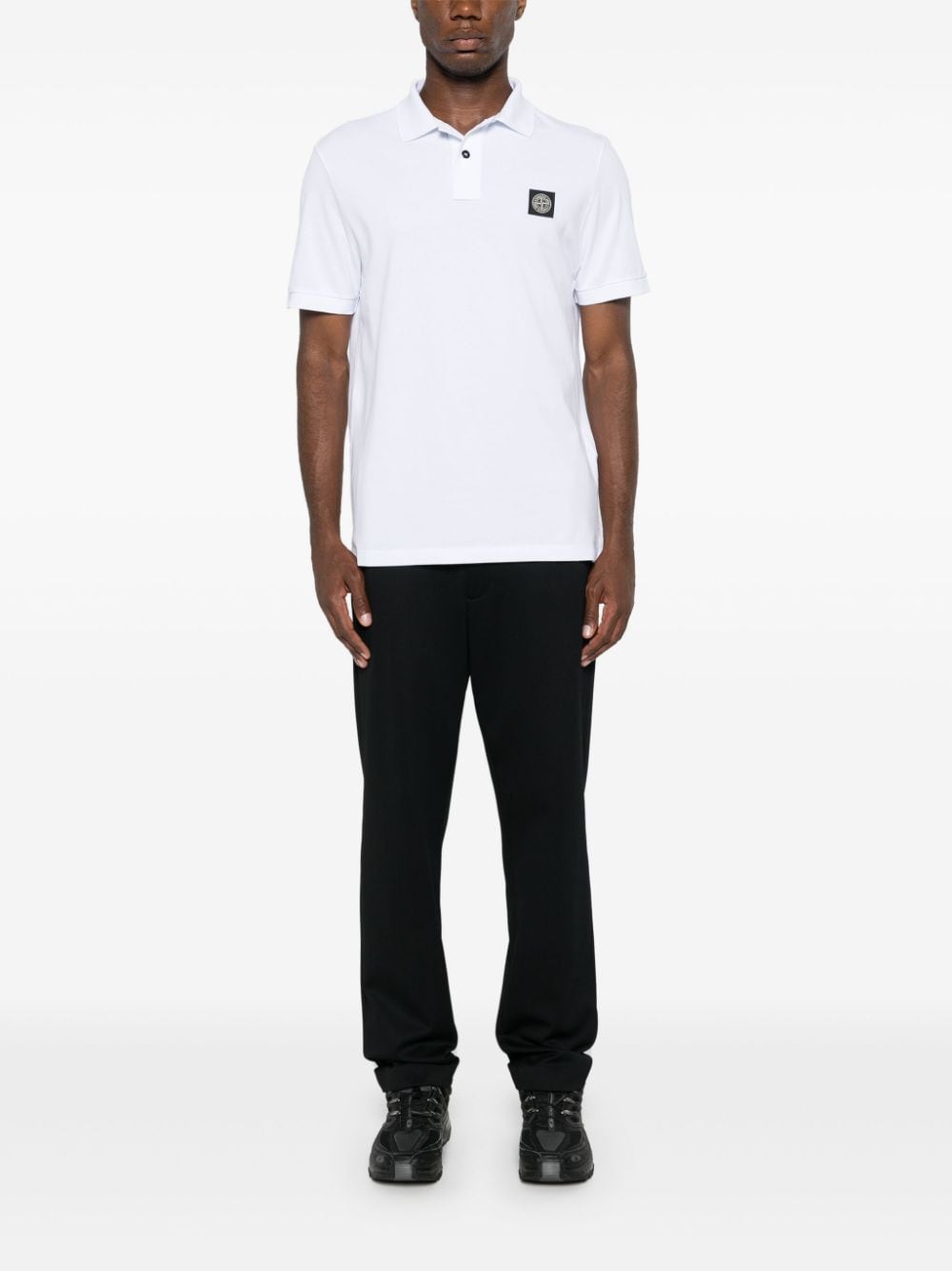 Shop Stone Island Compass-motif Piqué Polo Shirt In White