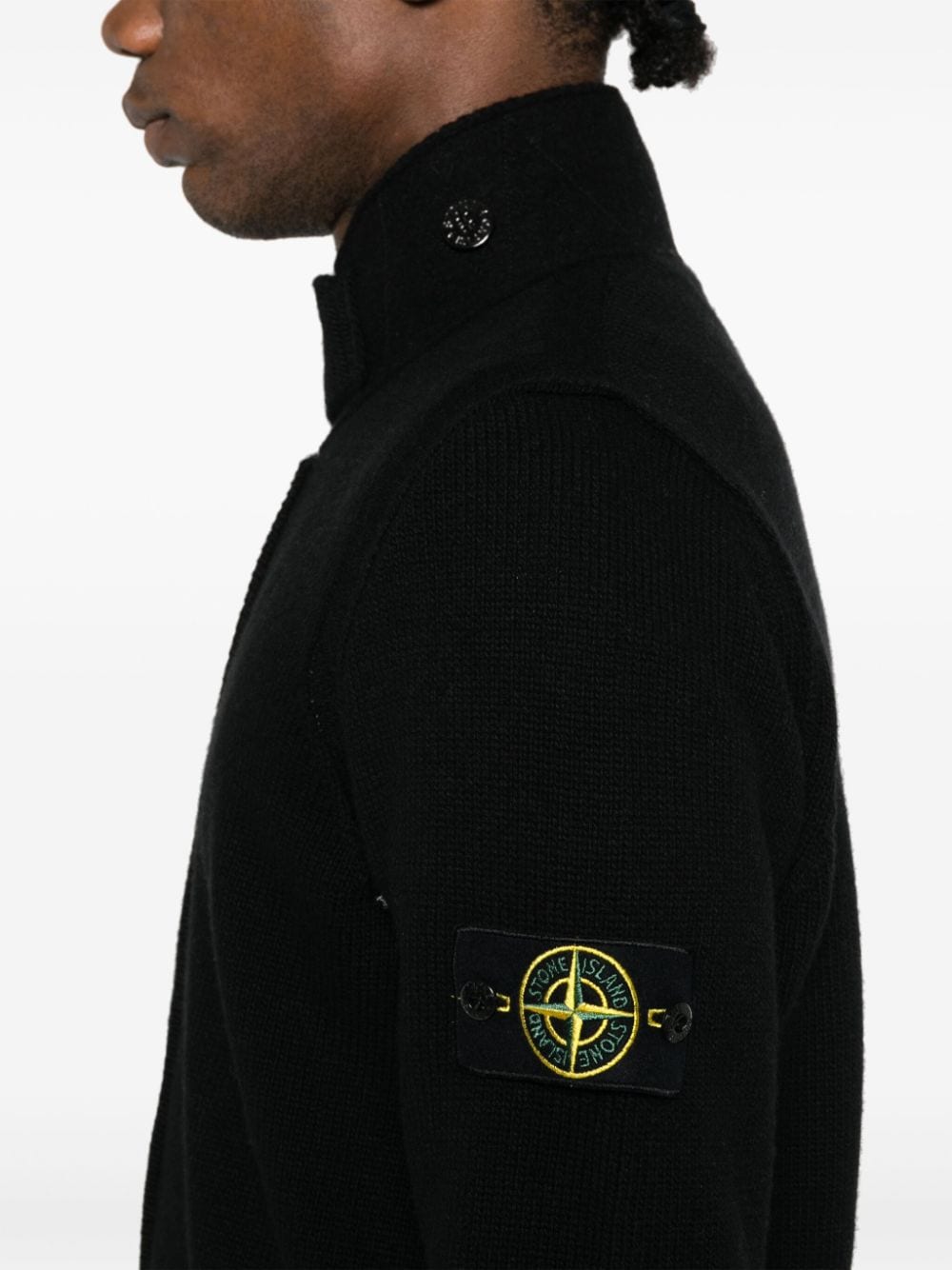 Shop Stone Island Compass-badge Button-up Cardigan In Black