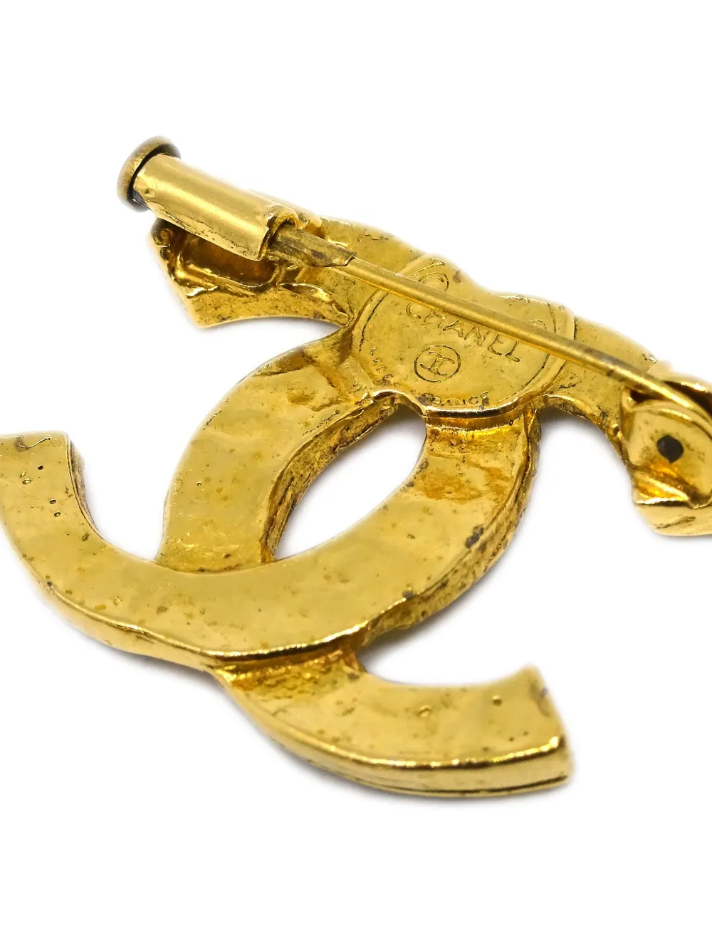 Pre-owned Chanel 1990-2000s Cc Rhinestone Brooch In Gold