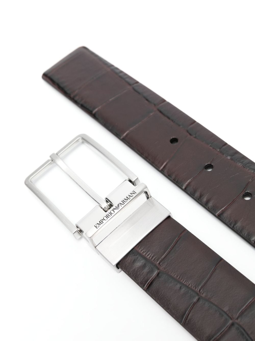 Emporio Armani Leren riem met logogesp - Bruin