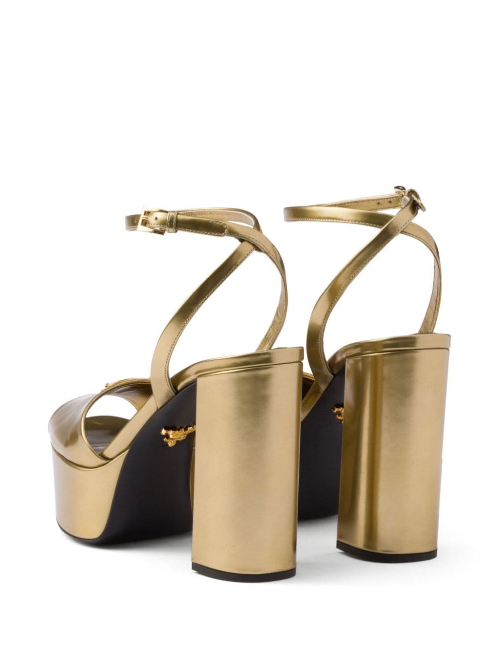 Shop Prada 115mm Leather Platform Sandals In Gold