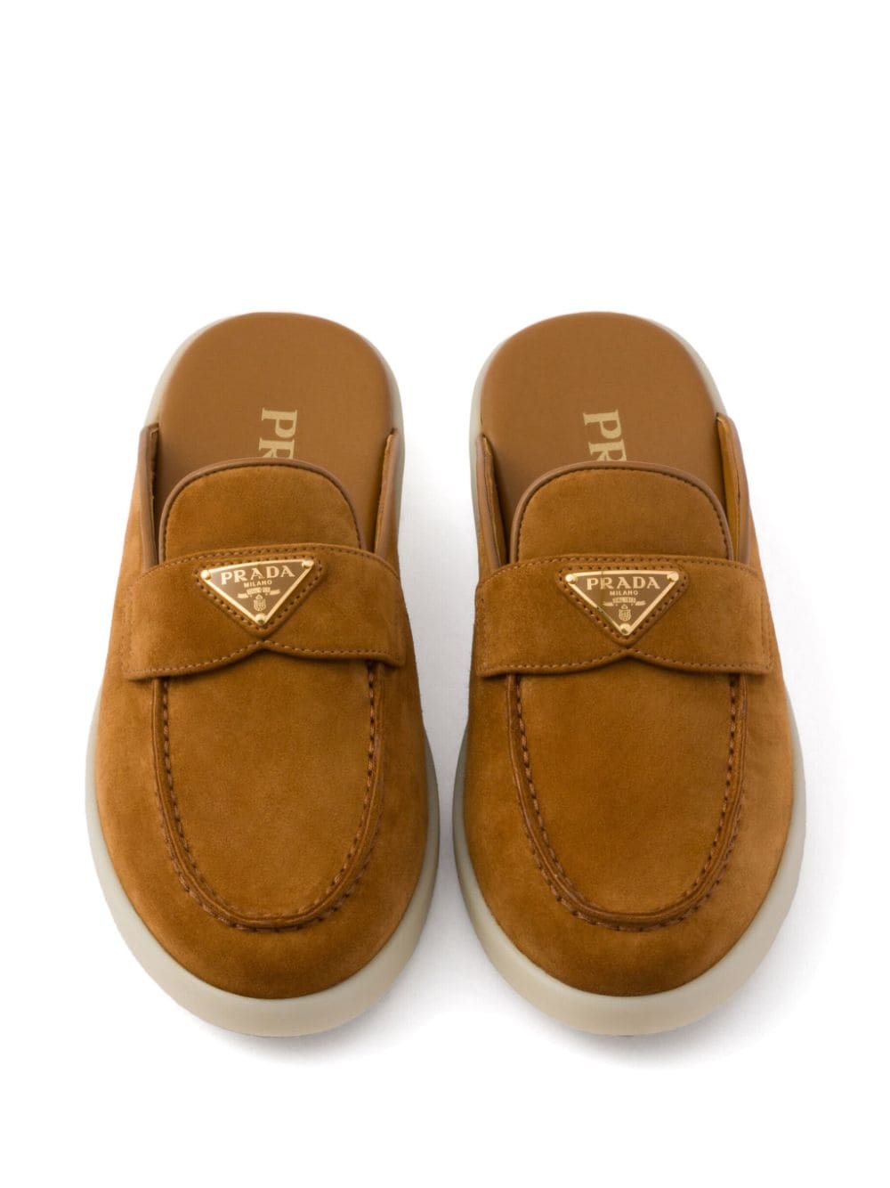 Shop Prada Suede Slippers In Brown