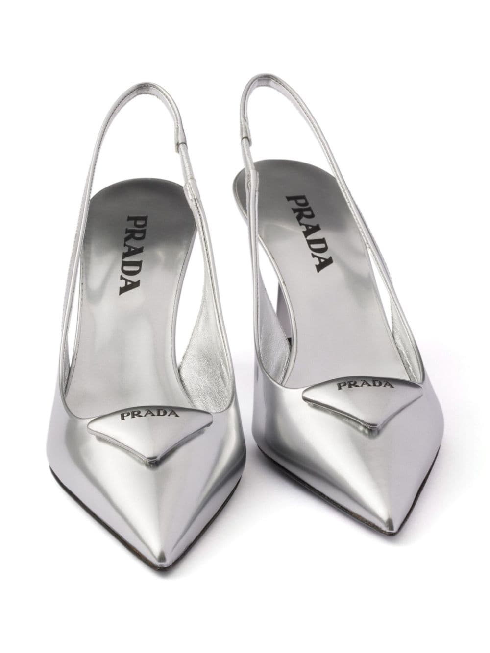 Shop Prada 75mm Metallic Leather Pumps In Silver