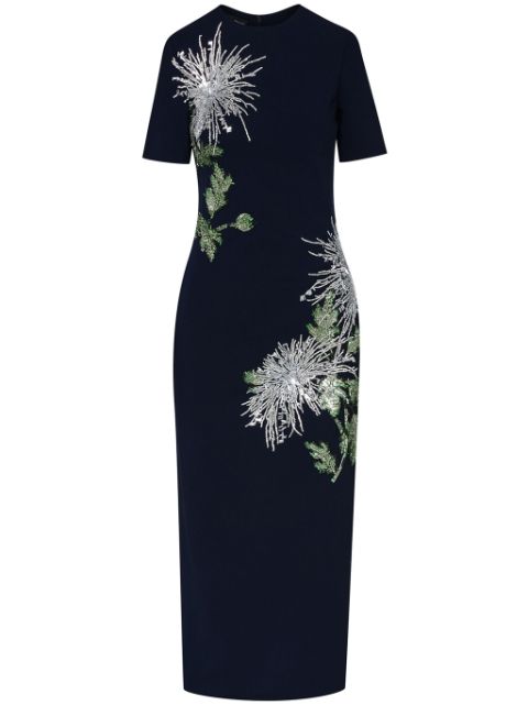 Oscar de la Renta Dandelion crystal-embroidered pencil dress