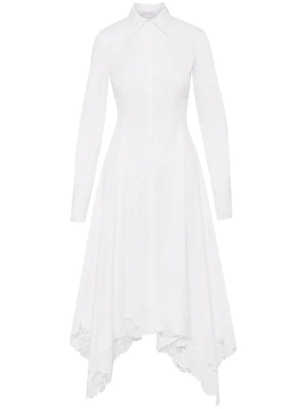 Oscar de la Renta Floral Guipure Handkerchief Dress in White