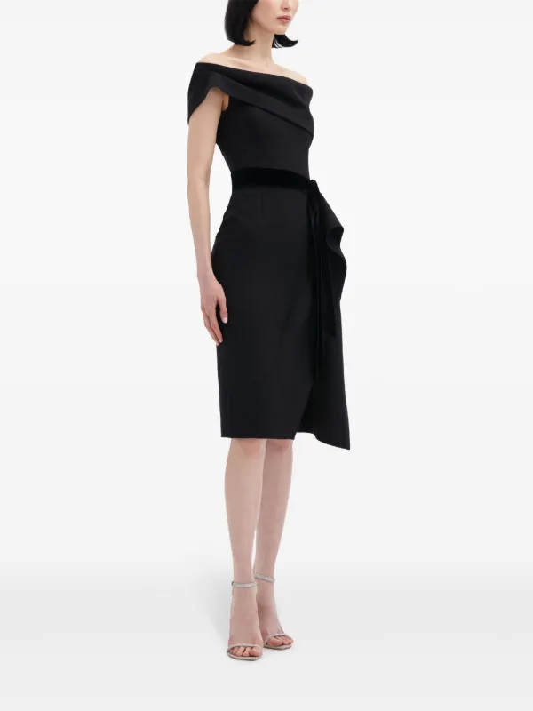 shoulder ribbon jacquard dress