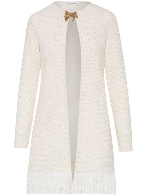 Oscar de la Renta Bow Button sequinned tweed coat