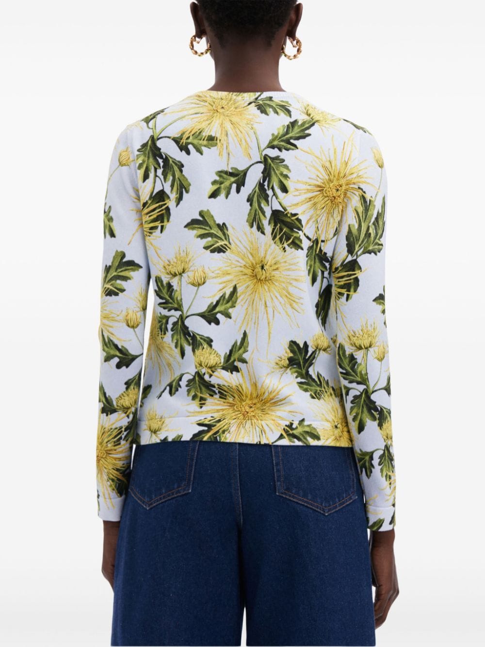 Shop Oscar De La Renta Chrysanthemum-print Cardigan In Blue