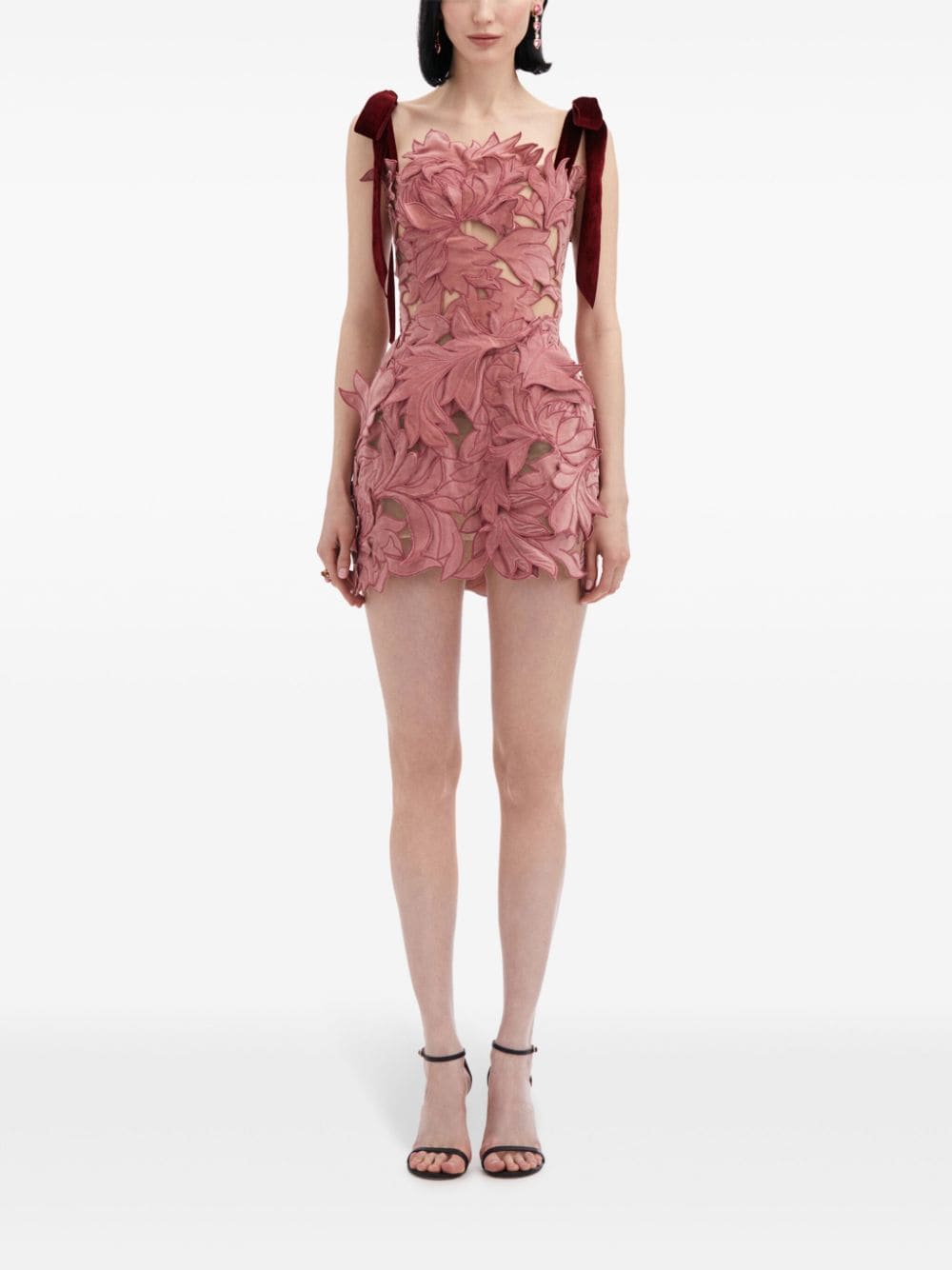 Shop Oscar De La Renta Peony Velvet Guipure Cocktail Dress In 粉色