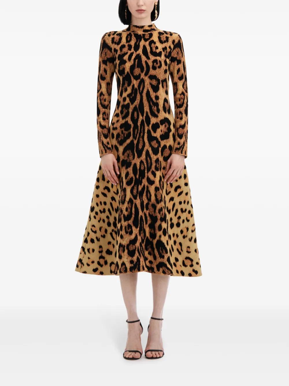Oscar de la Renta jaguar-jacquard midi dress - Beige