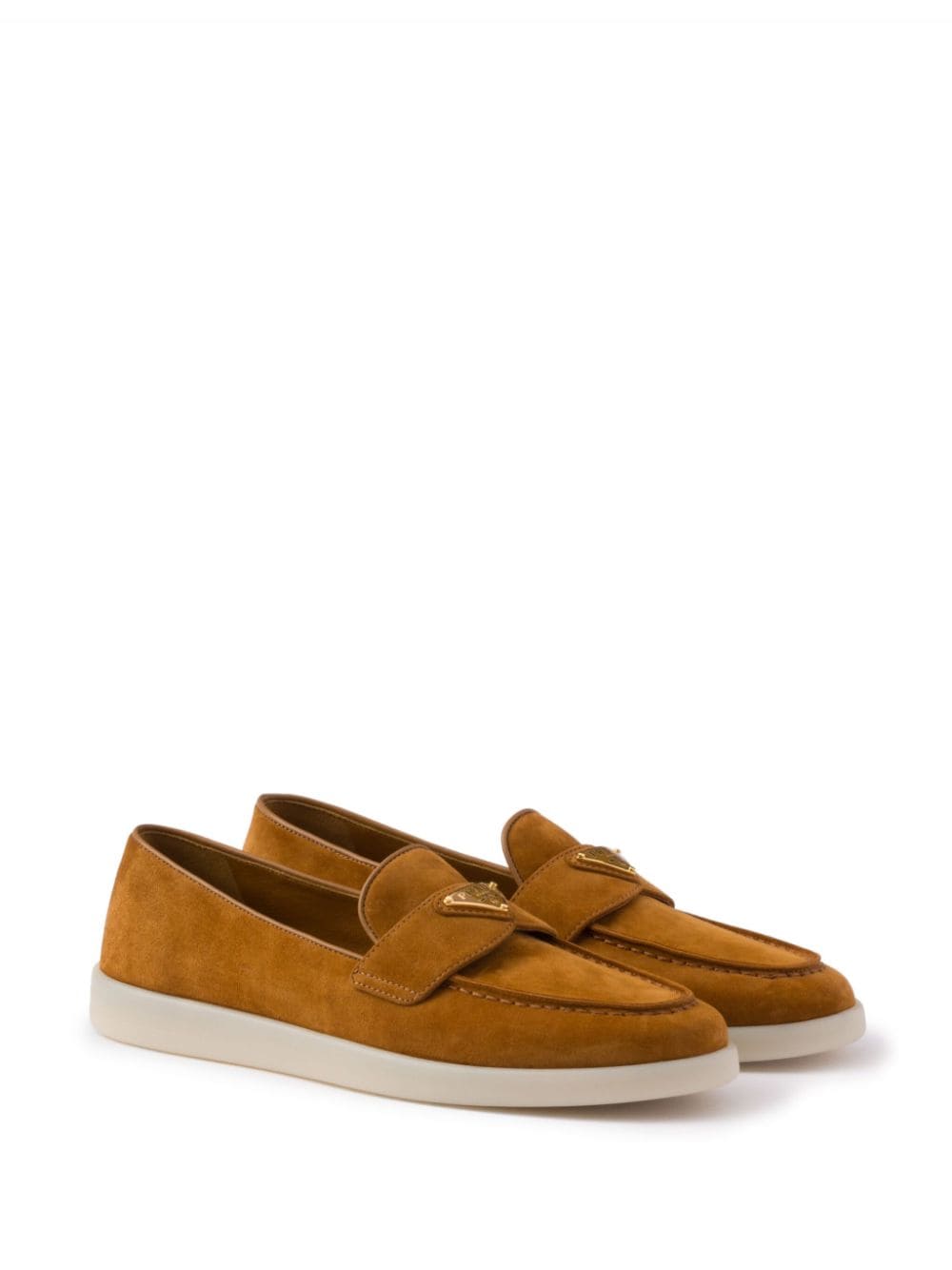 Shop Prada Suede Loafers In Brown