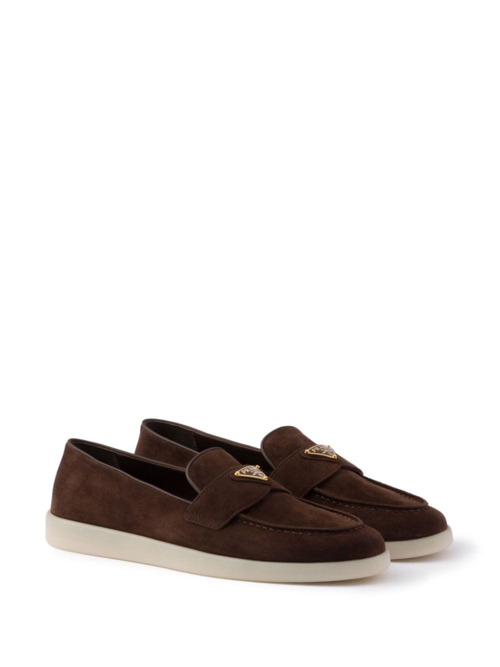 Shop Prada Suede Loafers In Brown