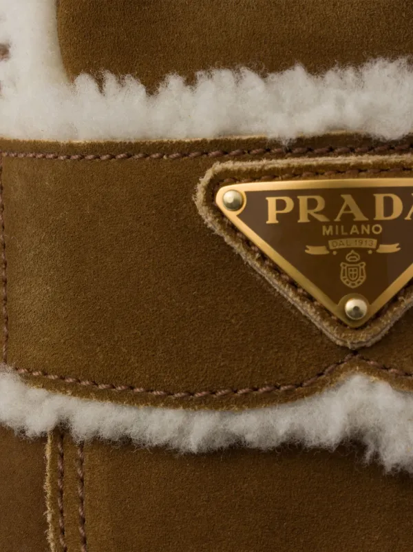 [PRADA] スウェードミュール ブラウン Prada shearling-trim Suede Mules | Brown | FARFETCH