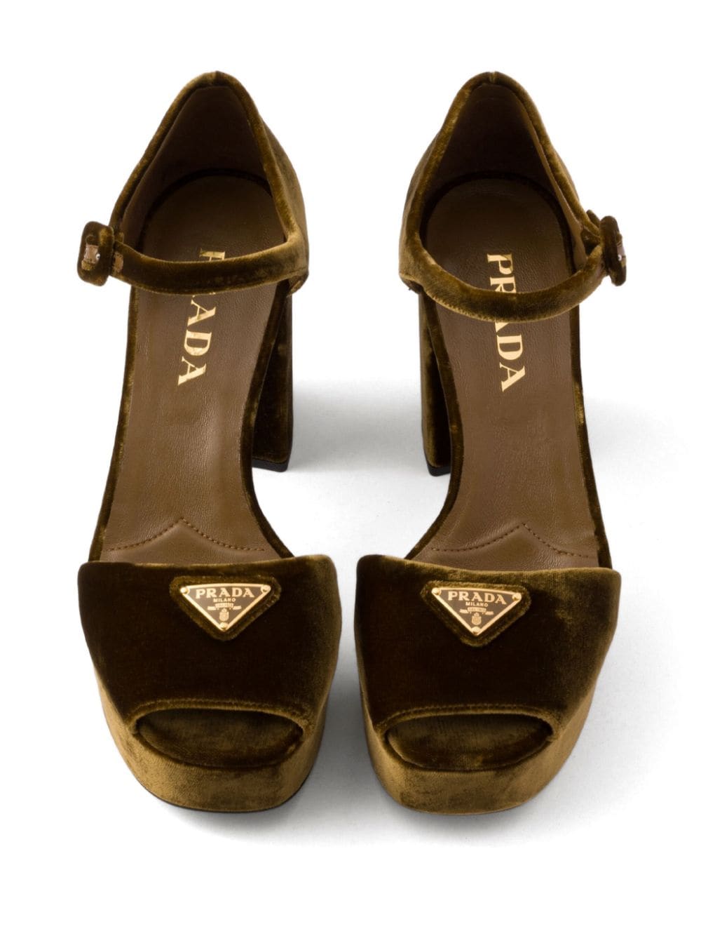 Shop Prada 95mm Velvet Platform Sandals In Brown