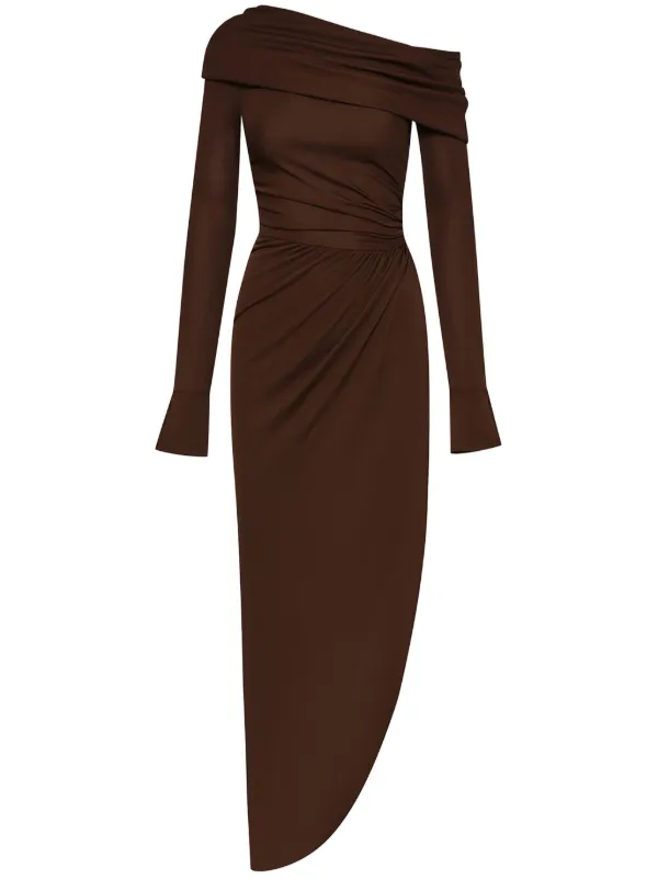 Oscar De La Renta Off Shoulder Jersey Cocktail Dress Brown FARFETCH UK