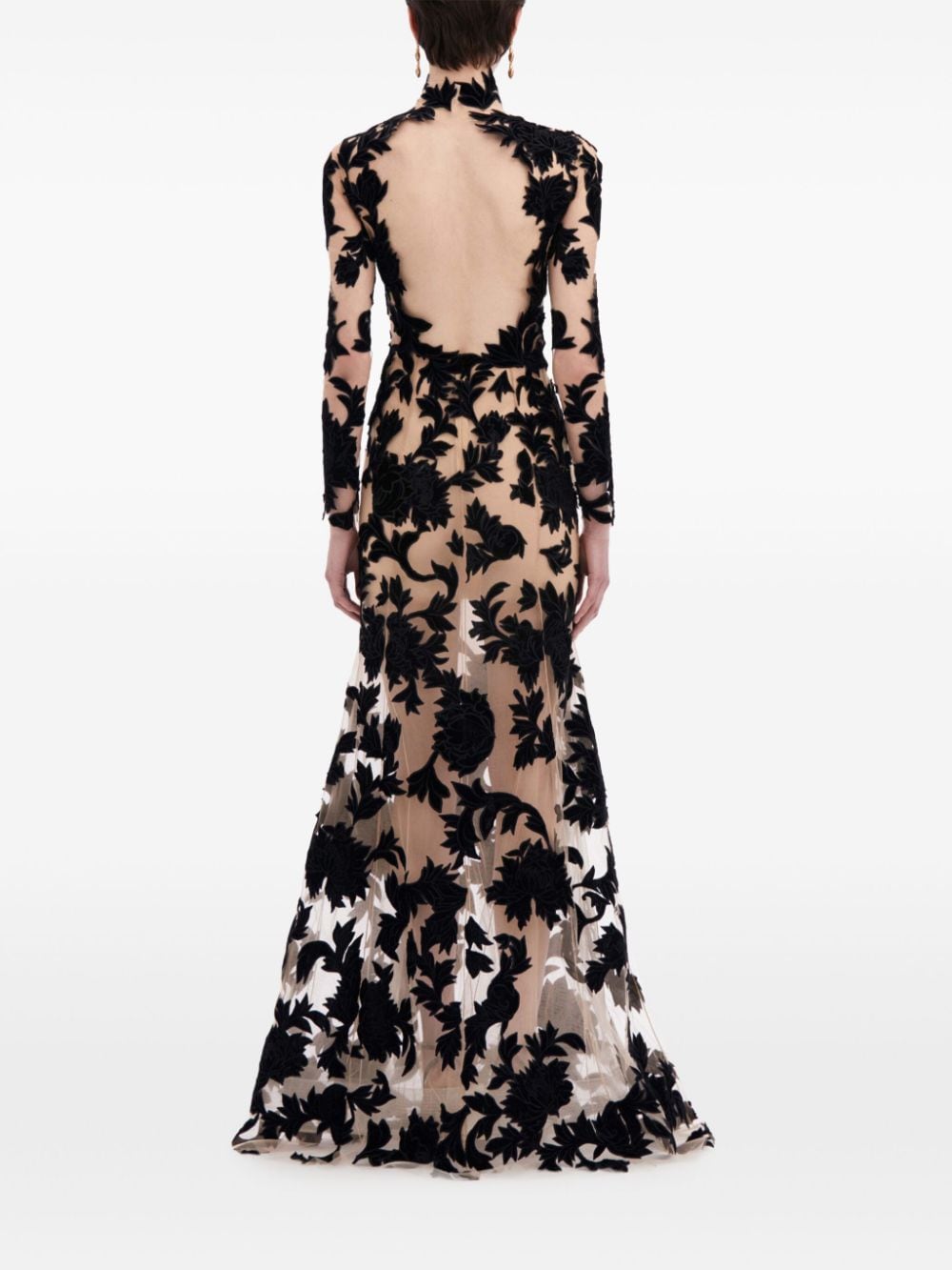 Shop Oscar De La Renta Peony Velvet Guipure Gown In Black