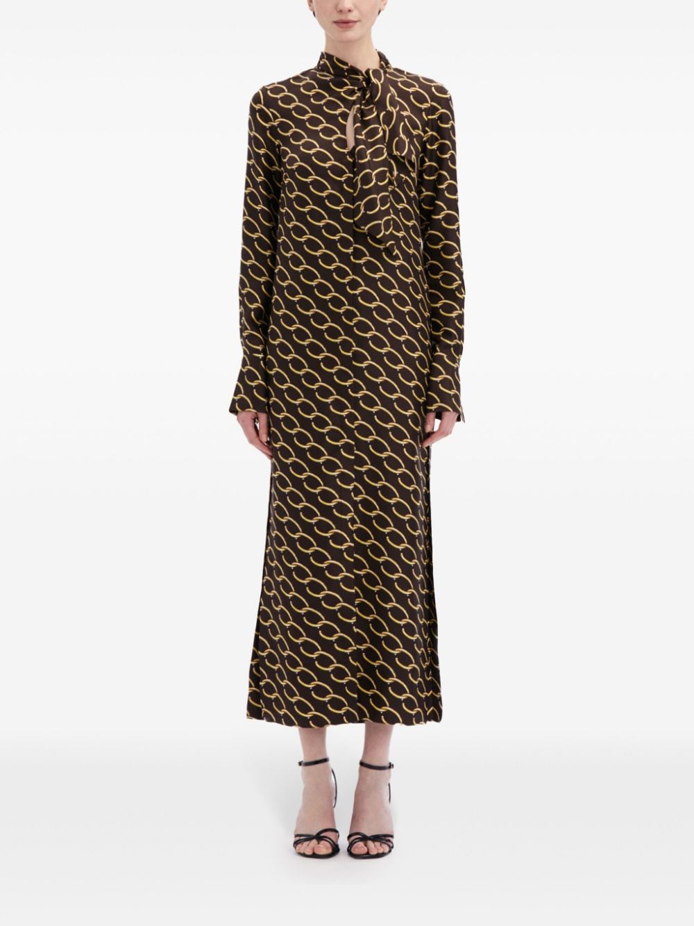 Shop Oscar De La Renta Oscar Chain-link Silk Twill Tunic In 褐色