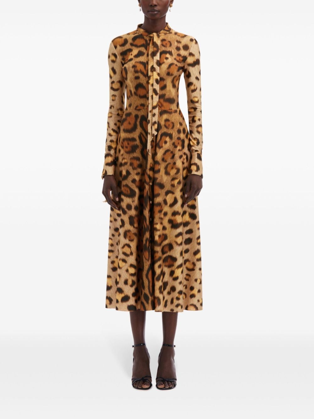 Oscar de la Renta Jersey midi-jurk met jaguarprint - Bruin