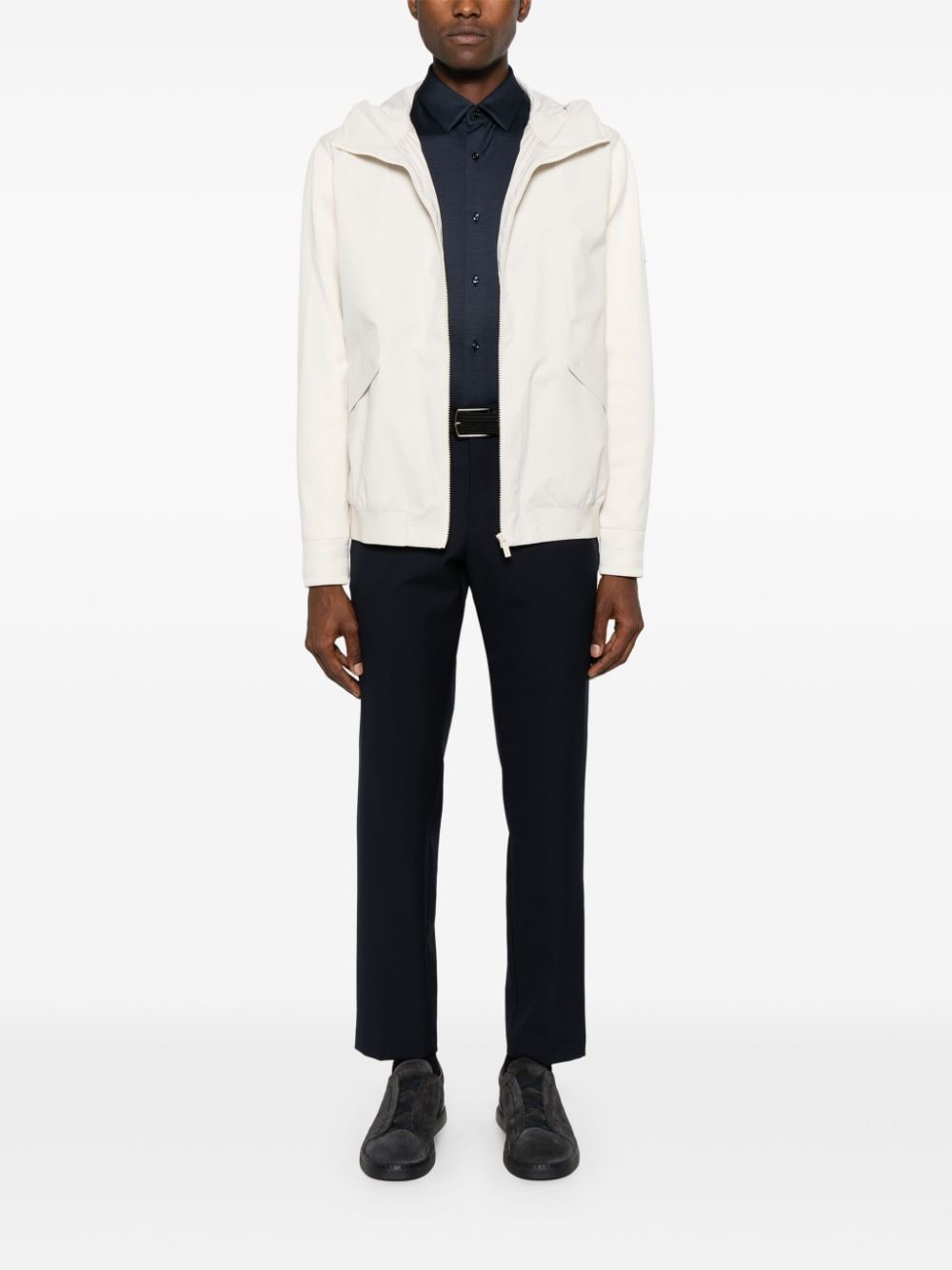 Shop Hugo Boss Logo-patch Hooded Jacket In Neutrals