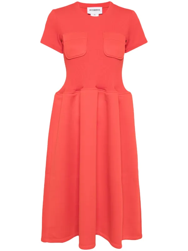 Melitta Baumeister Short-Sleeve Flared Midi Dress - Red