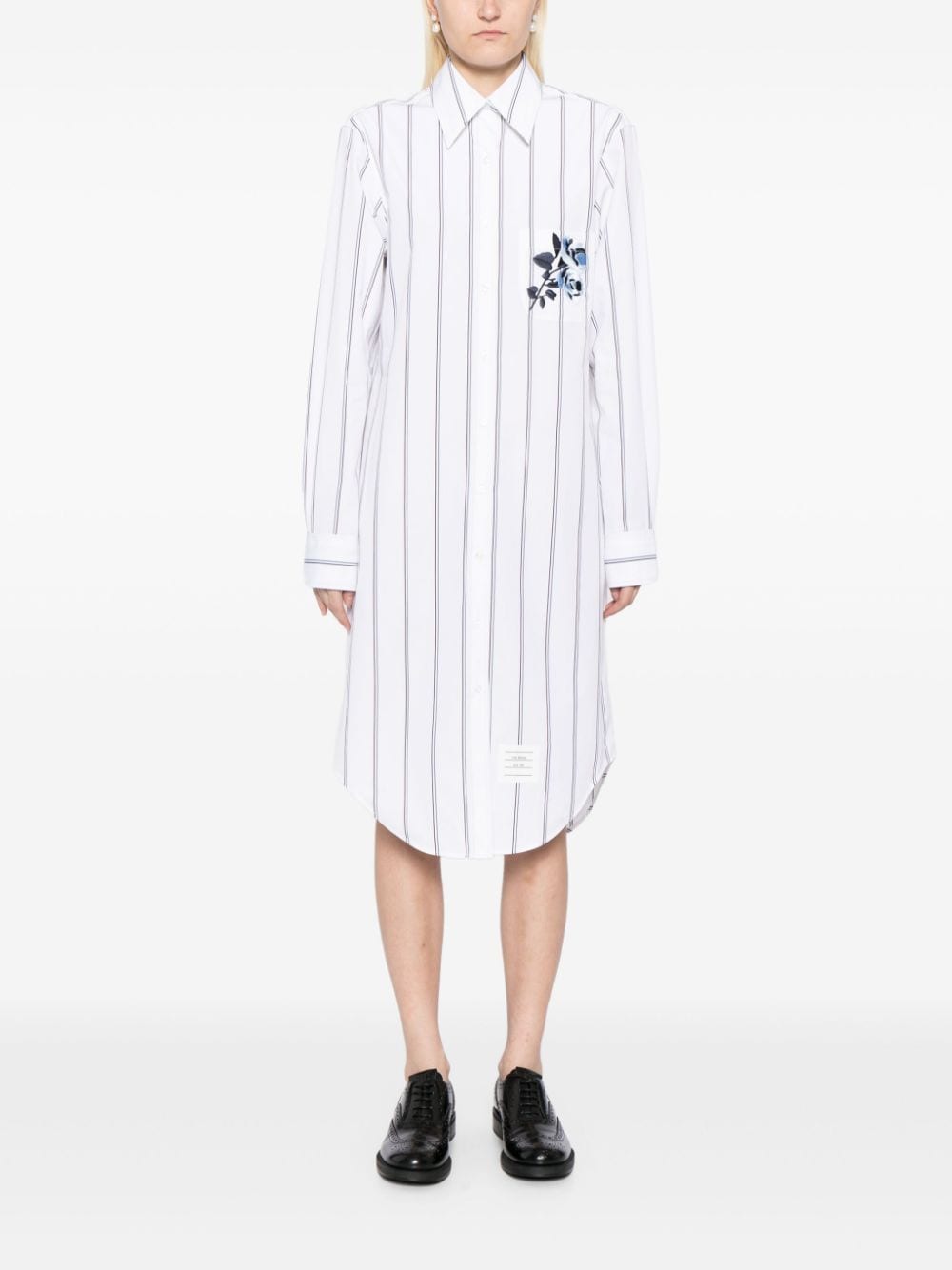 Thom Browne embroidered striped shirt dress - WHITE