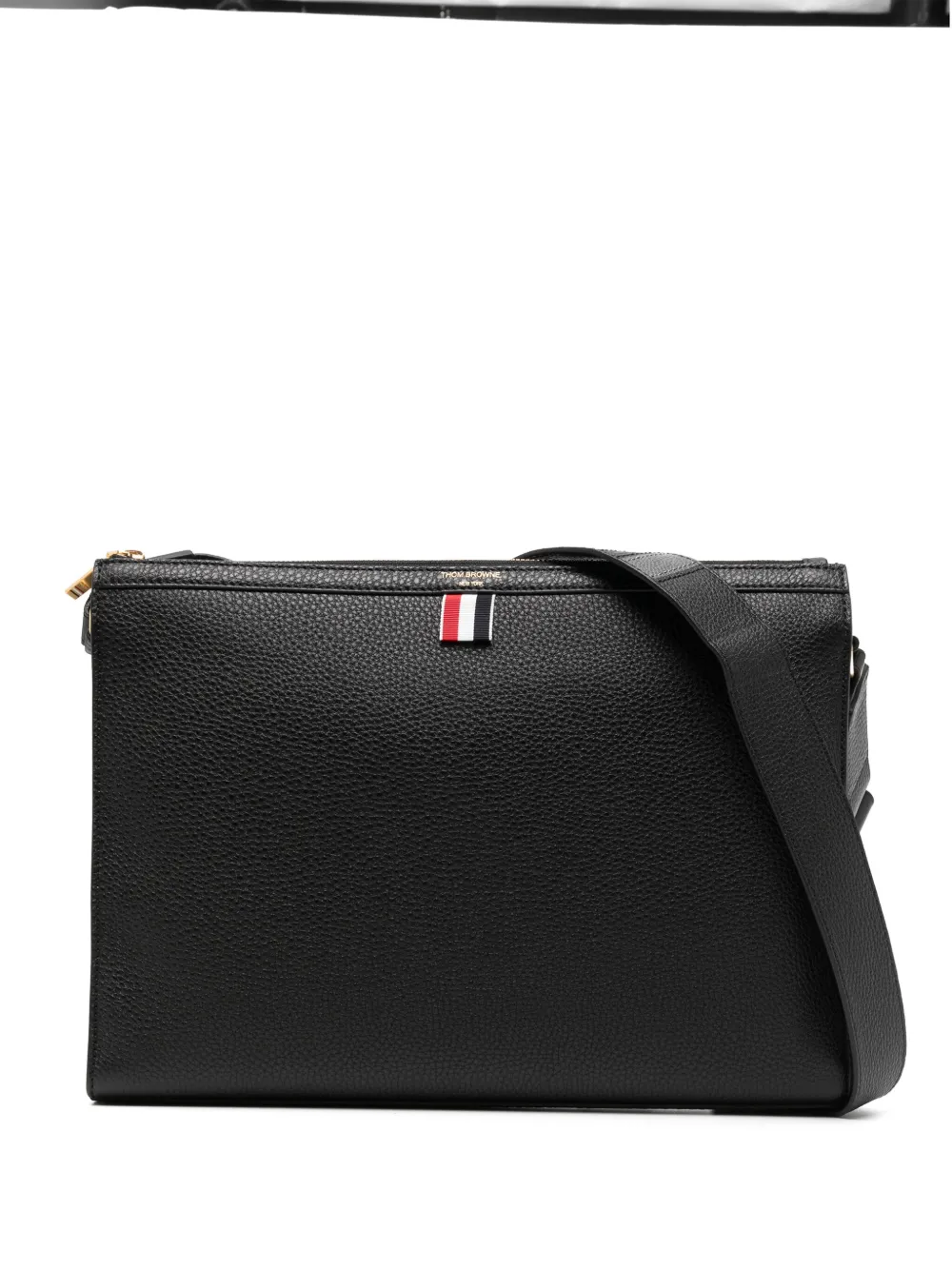 Shop Thom Browne 4-bar Pebbled Messenger Bag In Black