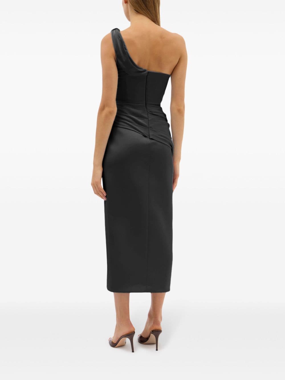 Shop Rachel Gilbert Duke Draped-detailed Midi Dress In Black