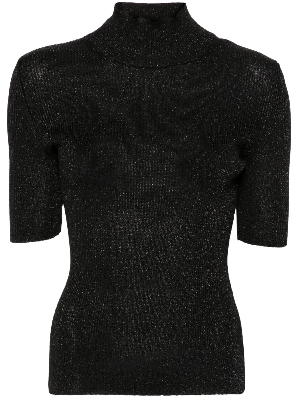 high neck glitter-detail top