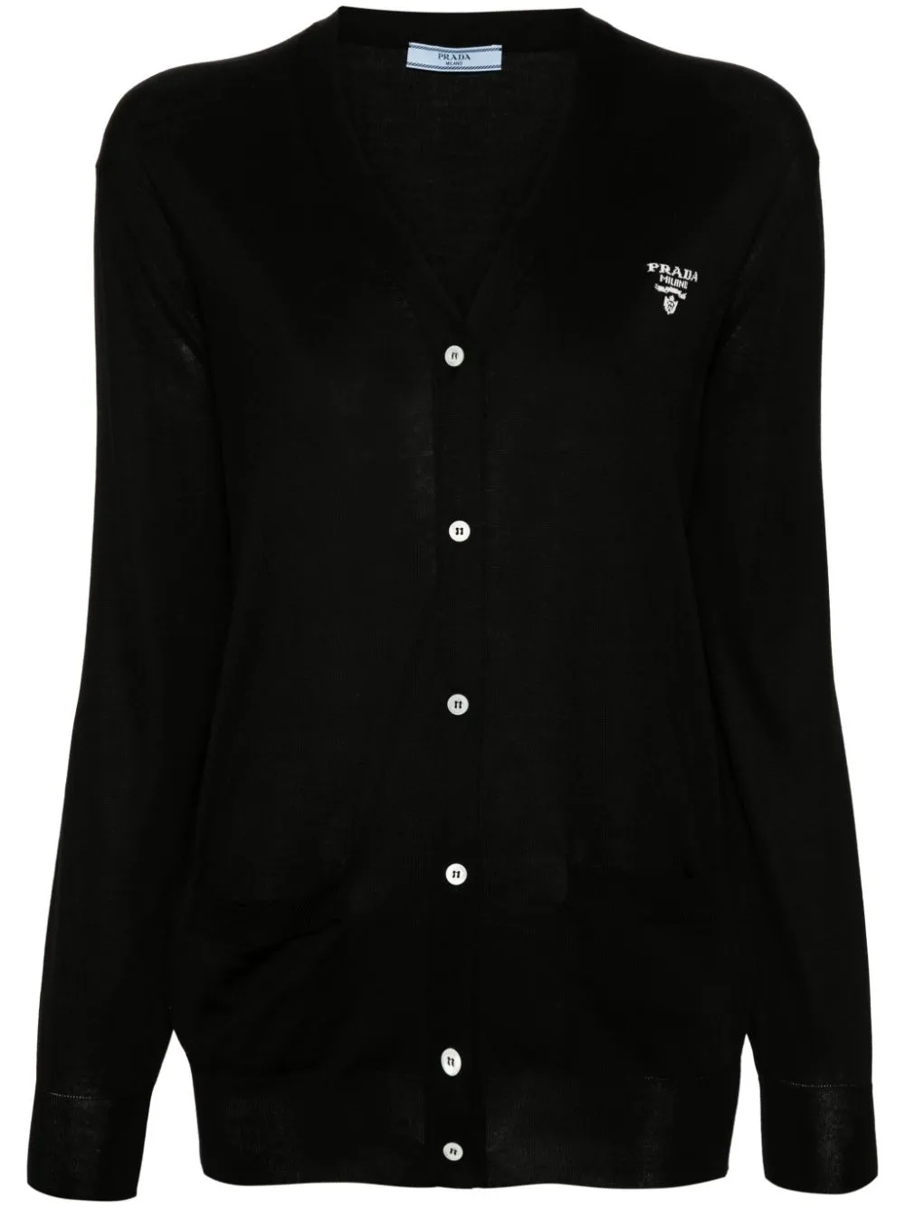 Prada Black Cardigan In Recycled Silk In Black