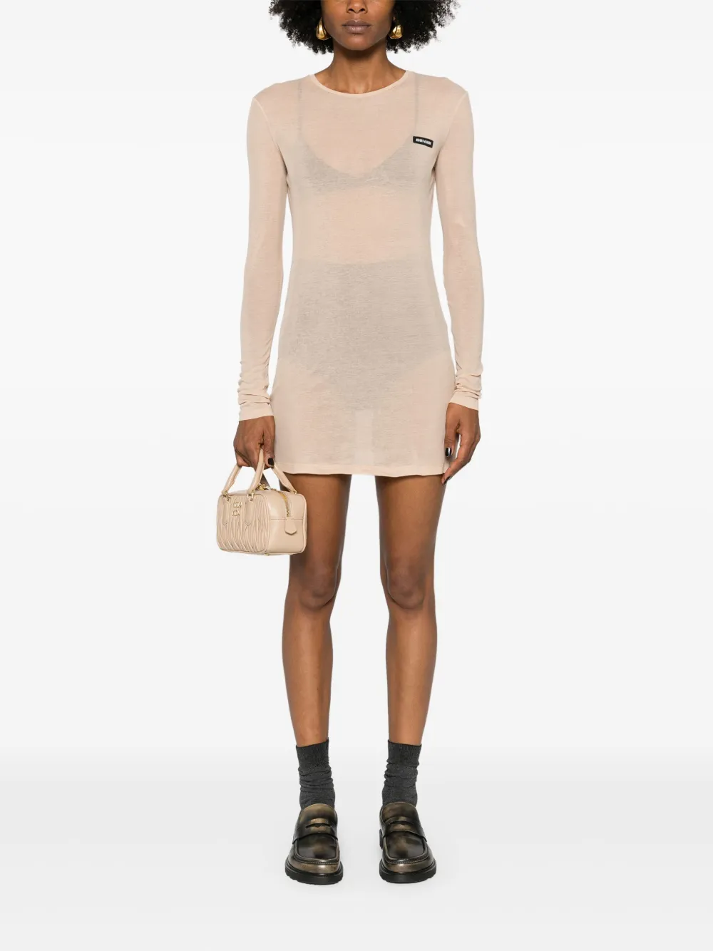 Miu Miu ribbed-knit mini dress - Beige
