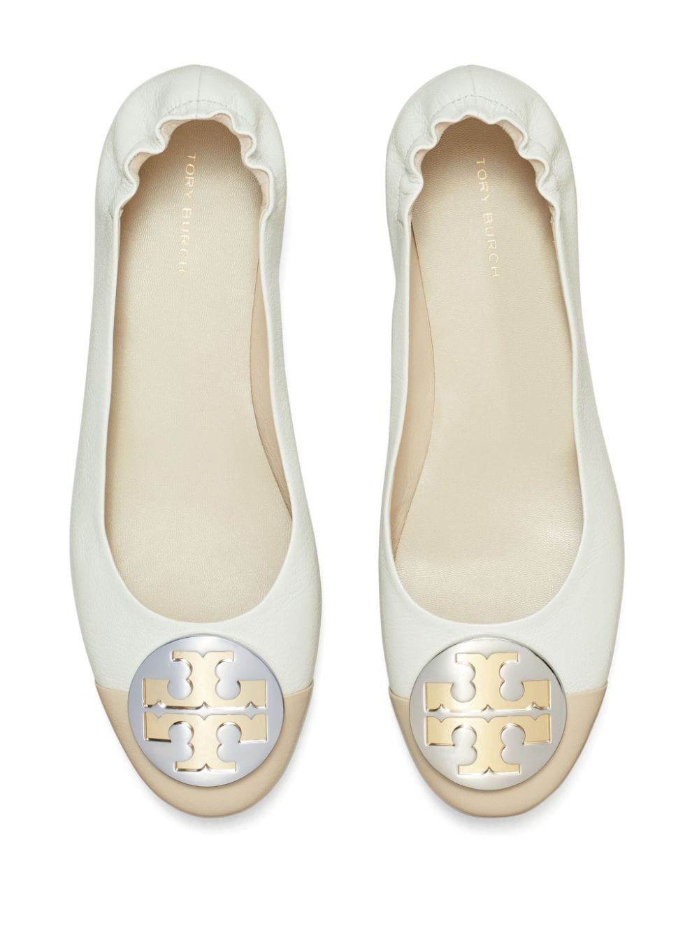 Shop Tory Burch Claire Cap-toe Ballerina Shoes In Grey