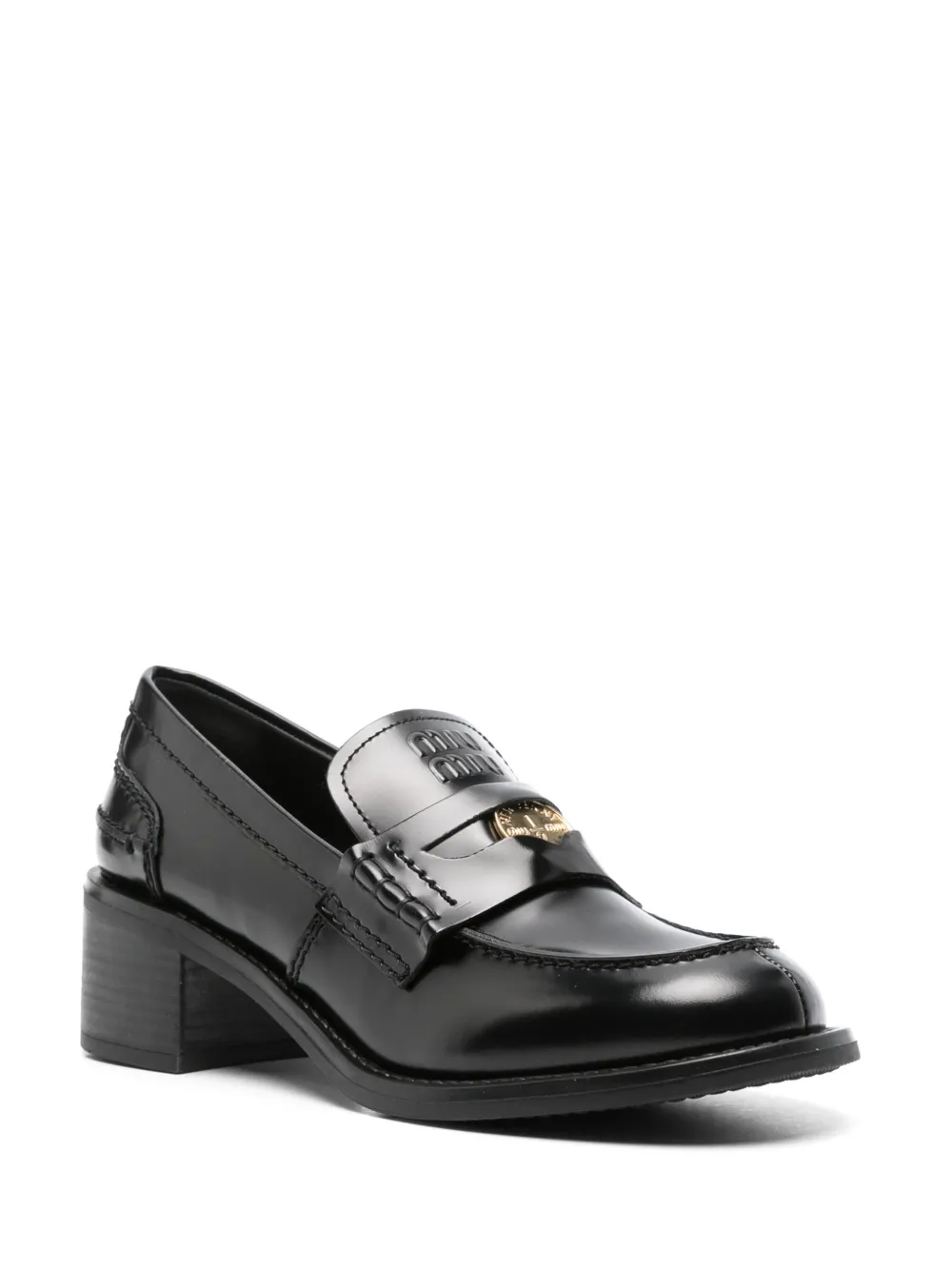 Miu Miu Geborstelde leren penny loafers - Zwart