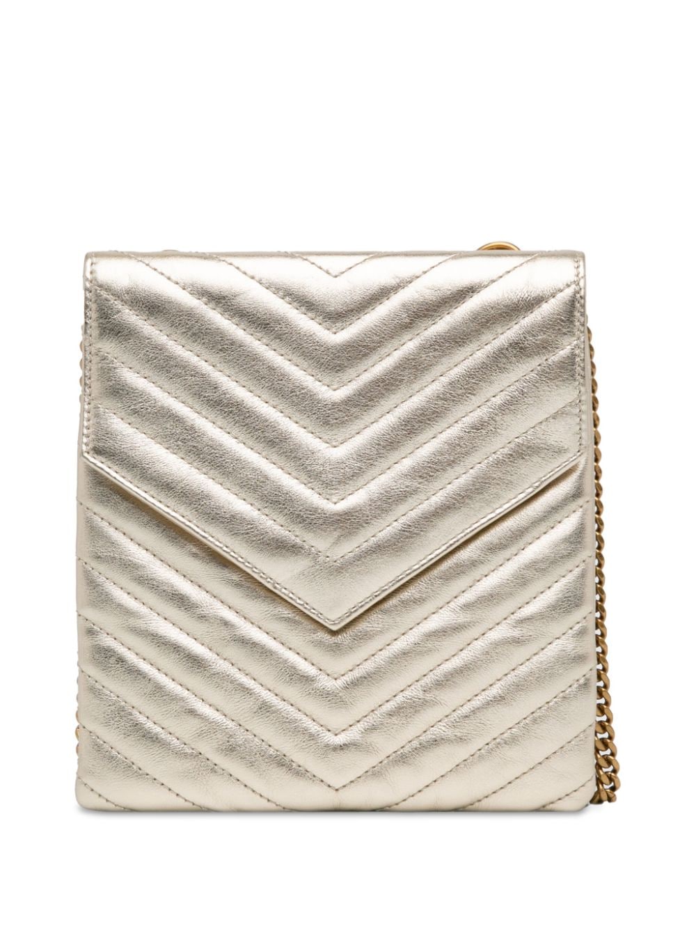 Saint Laurent Pre-Owned 2021 Metallic Lambskin Monogram Chevron Double Flap crossbody bag - Goud