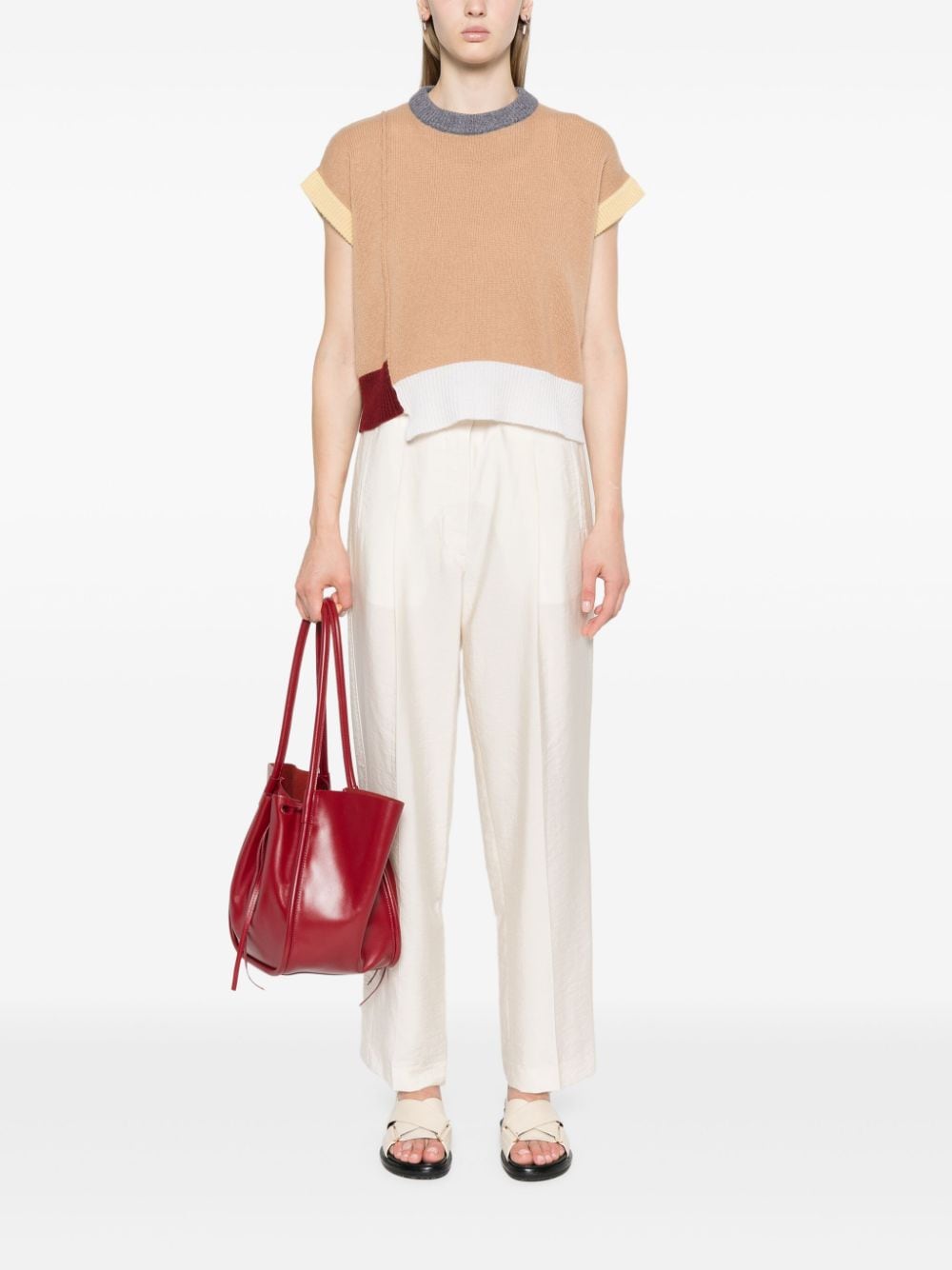 Marni Mouwloze kasjmier trui met colourblocking - Beige