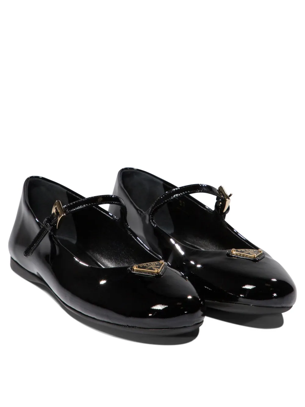 Prada triangle-logo leather ballerina shoes - Zwart