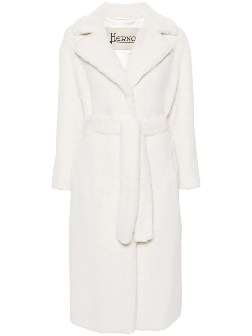 Herno Belted Long-sleeved Coat In White