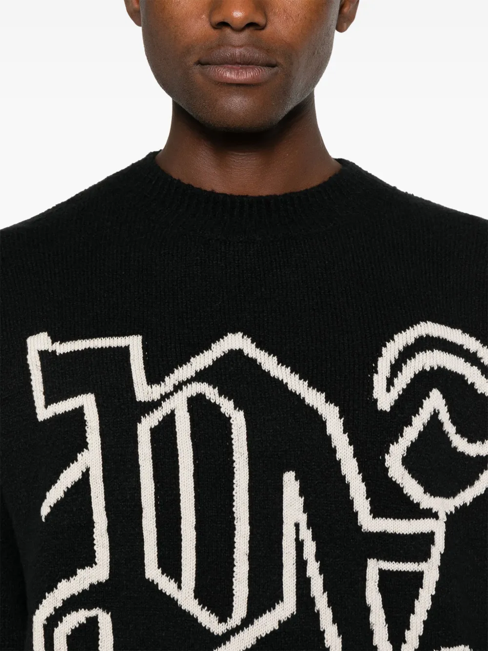 Palm Angels Intarsia gebreide trui met logo Zwart