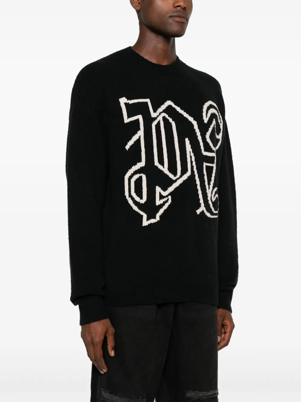 Palm Angels Intarsia gebreide trui met logo Zwart