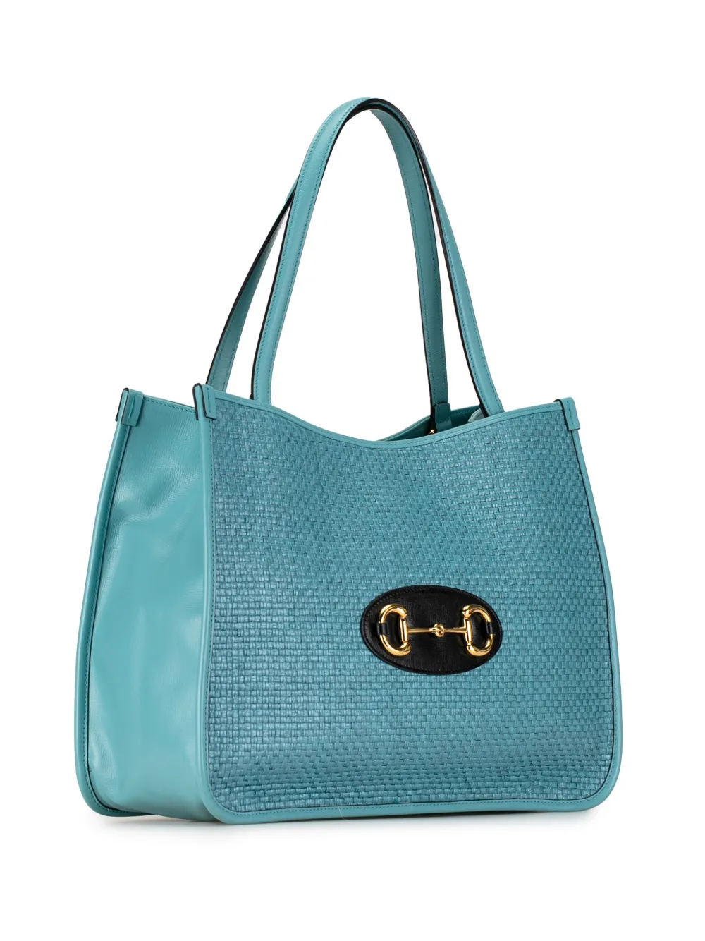 Pre-owned Gucci 2000-2015 Medium Raffia Horsebit 1955 Tote Bag In Blue