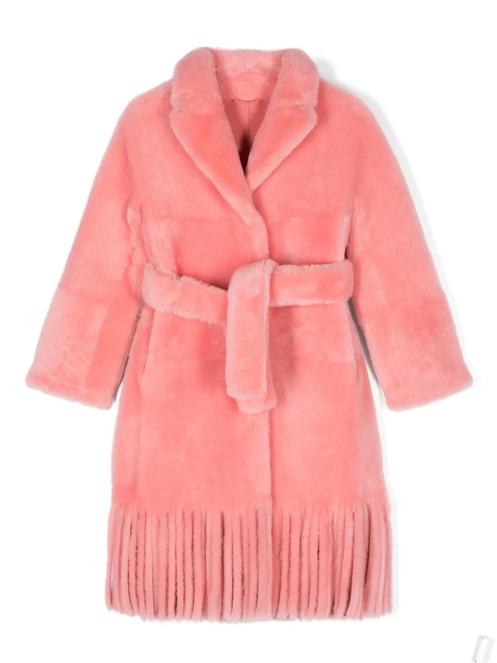 Liska fringed belted coat - Rosa