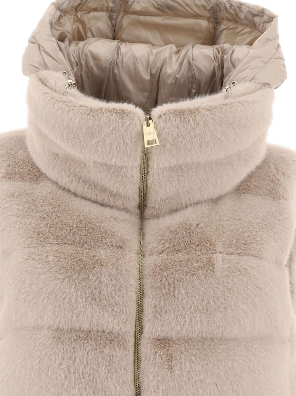 Shop Herno Faux-fur Hooded Gilet In Nude