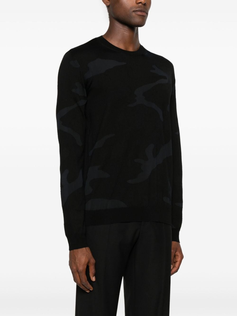 Shop Valentino Crew-neck Patterned-jacquard Jumper In Black